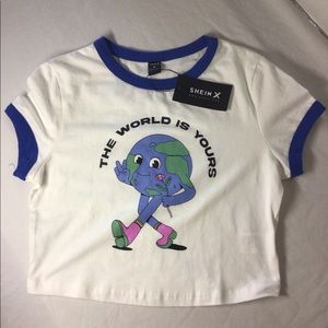 SHEIN crop ringer tee “The world is yours” NWT